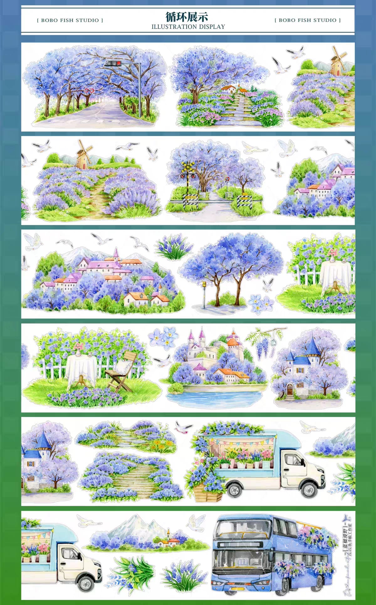 Scenery/Background PET Tape Stickers for Journaling,Scrapbooking,DIY
